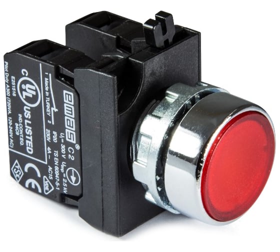 Кнопка с подсветкой-светодиод Emas красная 2НО CM1K1DK 1
