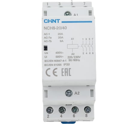 Модульный контактор CHINT NCH8-20/40 20A 4НО AC 220/230В 50Гц 256085