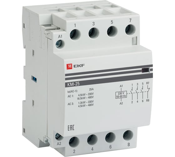 Модульный контактор EKF 25А 4NО 24В АС PROxima km-3-25-40-24v 1