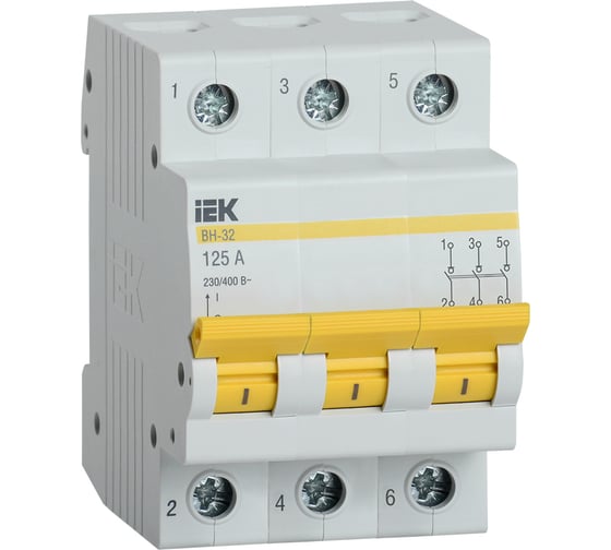 Выключатель нагрузки IEK мини-рубильник ВН-32 3Р 125 А MNV10-3-125 1