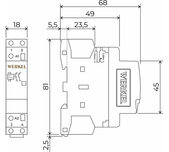 Контактор модульный WERKEL 16 A 2NO (1 мод.) a069472