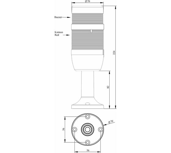 Сигнальная колонна Emas 70 мм, красная, 220 В, светодиод LED, зуммер IK71L220ZM01
