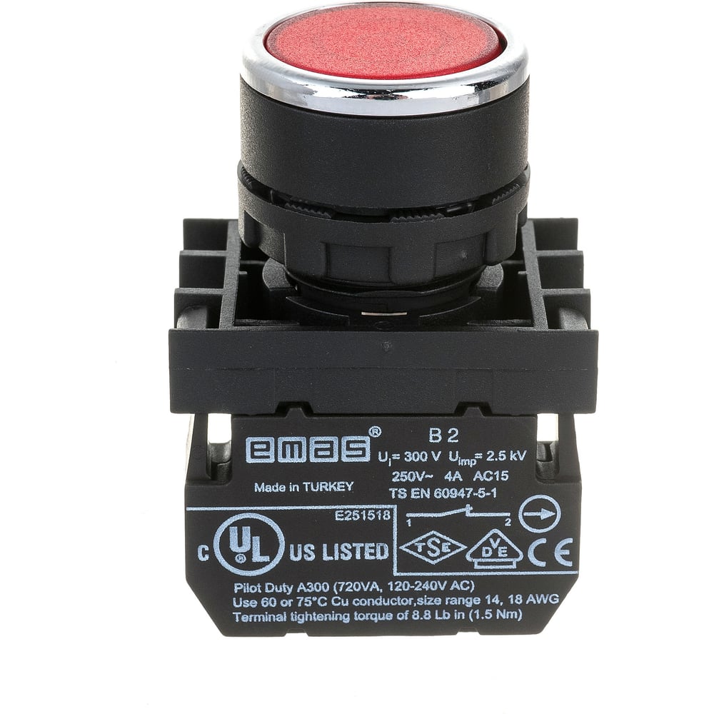 Нажимная кнопка Emas серия B, круглая, красная, с фиксацией, 1НЗ, 250 В ...