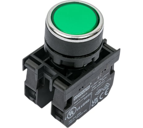 Нажимная кнопка EMAS круглая зелёная, 2НО, серия B, 250В AC, 4А B101DY