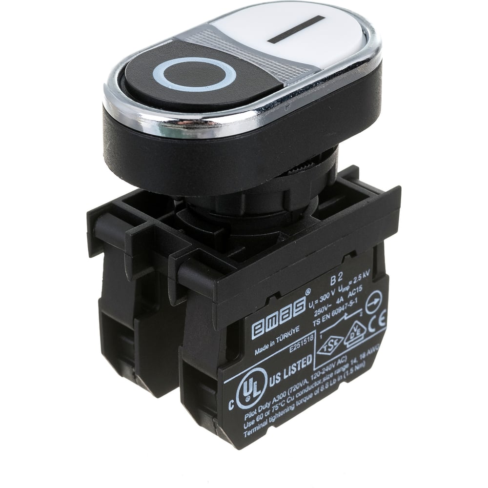 Нажимная кнопка Emas серия B, сдвоенная, черно-белая, 1НО+1НЗ, 250 В AC ...