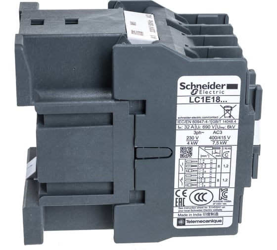 Контактор Systeme Electric 3 полюса 18А 1НЗ 220В AC TeSys E LC1E1801M5