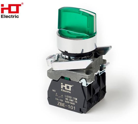 Переключатель HLT XB4-BK2361 на 2 положения зеленый с подсветкой с фиксацией 1NO, 24V AC/DC, IP65 (20шт./уп.) 085-14-228