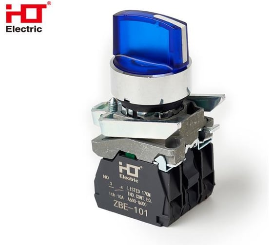 Переключатель HLT XB4-BК3665 на 3 положения синий с подсветкой с фиксацией 1NO+1NC, 24V AC/DC, IP65 (20шт./уп.) 085-14-238