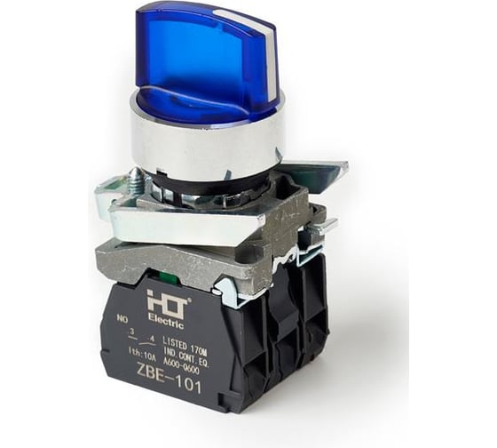 Переключатель HLT XB4-BК2661 на 2 положения синий с подсветкой с фиксацией 1NO, 24V AC/DC, IP65 (20шт./уп.) 085-14-236 1