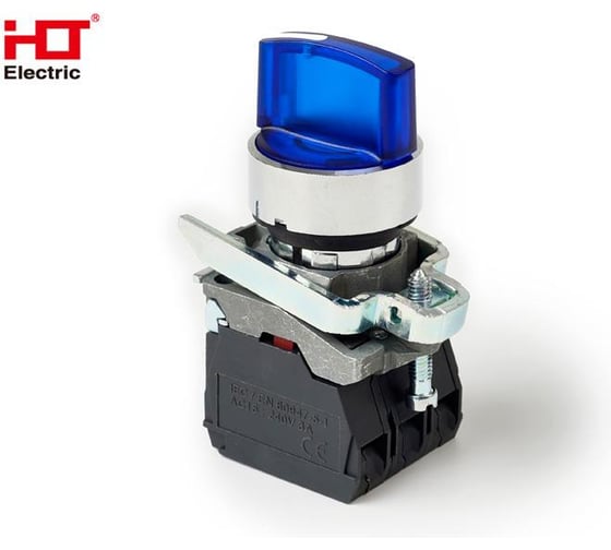 Переключатель HLT XB4-BК2661 на 2 положения синий с подсветкой с фиксацией 1NO, 24V AC/DC, IP65 (20шт./уп.) 085-14-236