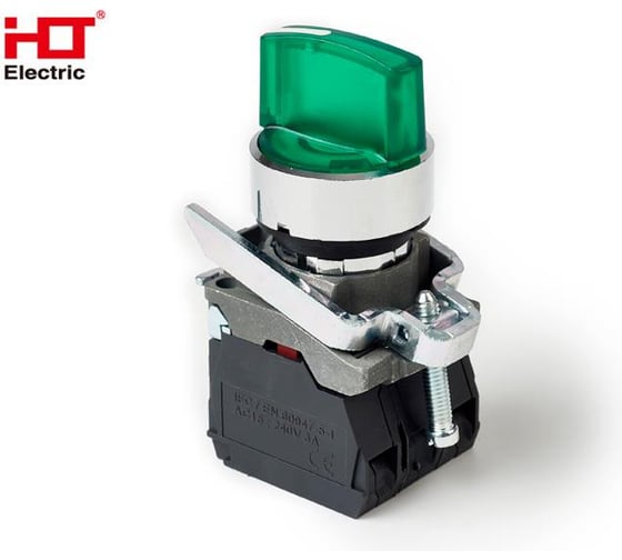 Переключатель HLT XB4-BK3365 на 3 положения зеленый с подсветкой с фиксацией 1NO+1NC, 24V AC/DC, IP65 (20шт./уп.) 085-14-230