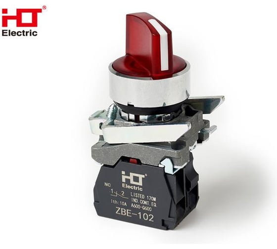 Переключатель HLT XB4-BК2462 на 2 положения красный с подсветкой с фиксацией 1NC, 24V AC/DC, IP65 (20шт./уп.) 085-14-232