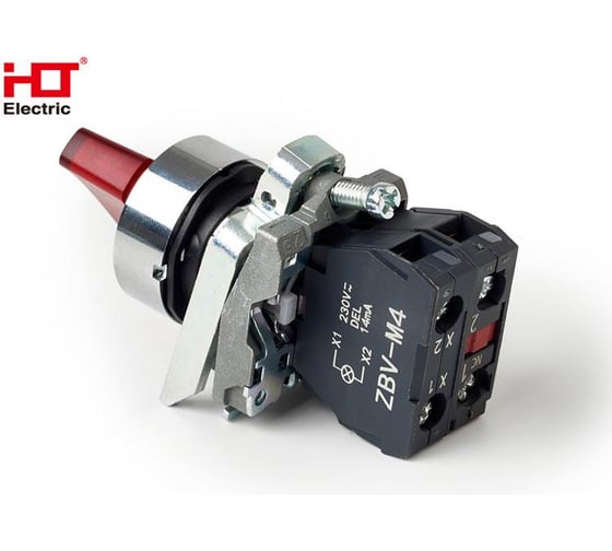 Переключатель HLT XB4-BК2462 на 2 положения красный с подсветкой с фиксацией 1NC, 24V AC/DC, IP65 (20шт./уп.) 085-14-232