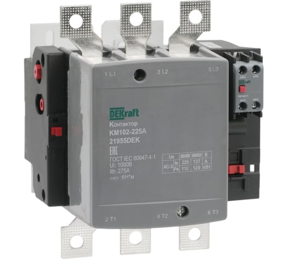 Контактор Dekraft 225А 220В_АС АС3_ АС4 1НО+1НЗ КМ-102 21955DEK