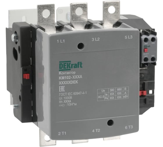 Контактор Dekraft 265А 380В_АС АС3_ АС4 1НО+1НЗ КМ-102 21962DEK