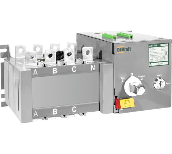 Автоматический ввод резерва Dekraft на реверс. выкл.-разъед. и мотор приводом 160A, 4P, 10кА АВР-102 42039DEK 1