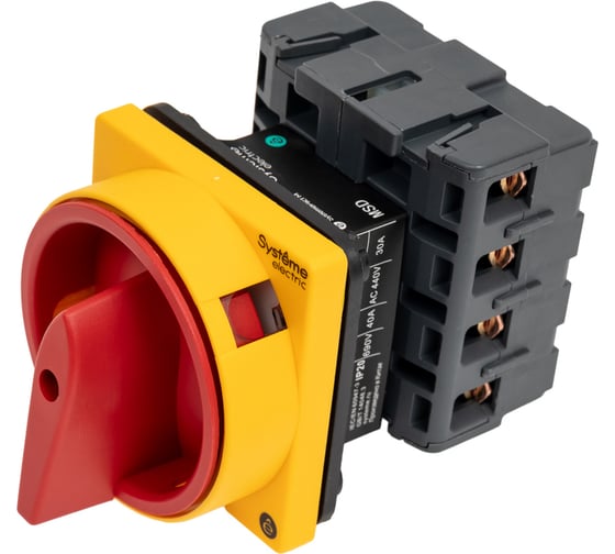 Выключатель разъединитель Systeme Electric 4P 40A IP20, с красной рукояткой на дверцу, 4 винтами С ЗАМКОМ MSD40410R 1