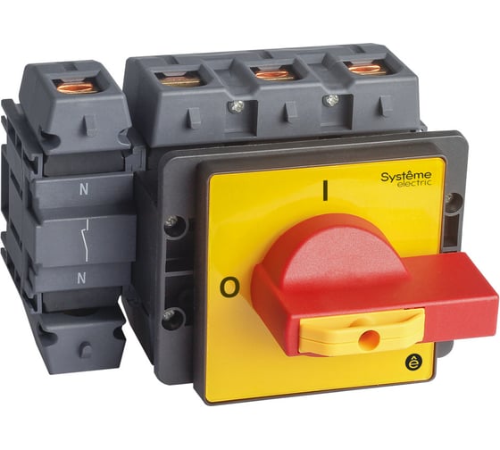 Выключатель разъединитель Systeme Electric 4P 125A IP20, с красной рукояткой на дверцу, 4 винта, 1 замок MSD125460R