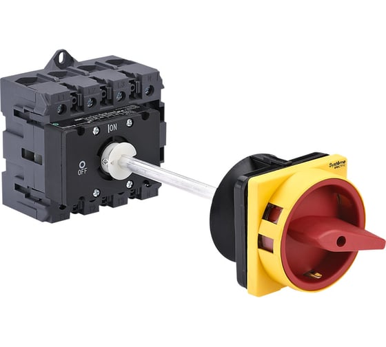 Выключатель разъединитель Systeme Electric 4P 100A IP20 с красной выносной рукояткой, на ДИН-рейке/плате, с замком MSD100440R 1