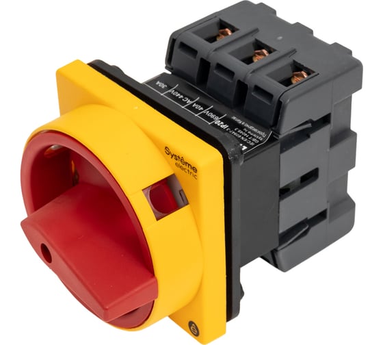 Выключатель разъединитель Systeme Electric 3P 40A IP20, с красной рукояткой на дверцу, 4 винтами С ЗАМКОМ MSD40310R 1