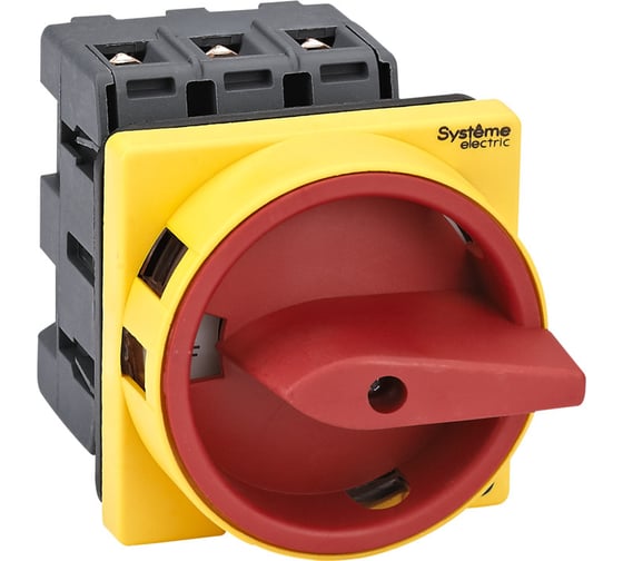 Выключатель разъединитель Systeme Electric 3P 63A IP20, с красной рукояткой на дверцу, 4 винтами С ЗАМКОМ MSD63310R