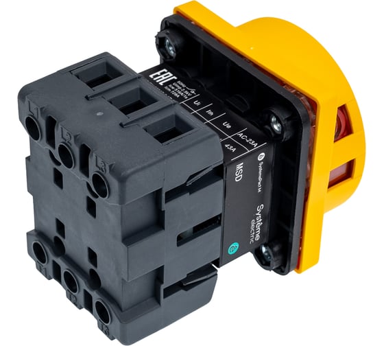 Выключатель разъединитель Systeme Electric 3P 63A IP20, с красной рукояткой на дверцу, 4 винтами С ЗАМКОМ MSD63310R