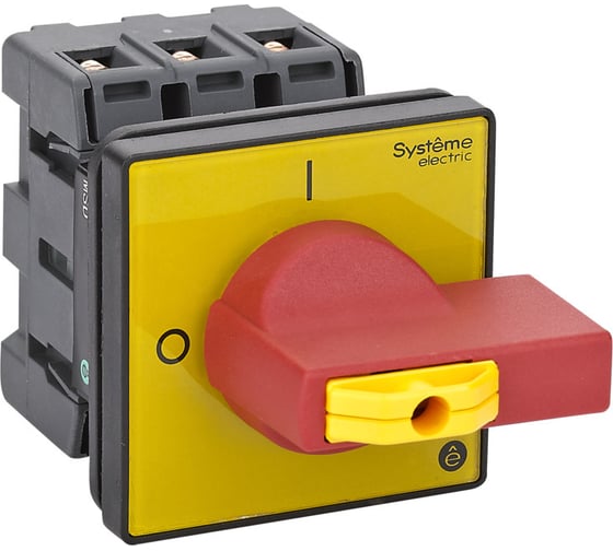 Выключатель разъединитель Systeme Electric 3P 63A IP20, с красной рукояткой на дверцу, 4 винта, 1 замок MSD63360R 1