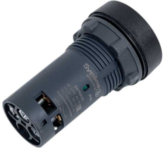 Кнопка Systeme Electric SB7 моноблочная, 22мм, зеленая, с возвратом, пластик, 2НО, IP65 SB7NA33