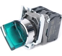 Переключатель Systeme Electric SB4 с подсветкой, в сборе, 22мм, 3поз, зеленый, с фиксацией, металл, 24В DC, 1НО+1НЗ SB4BK133B5