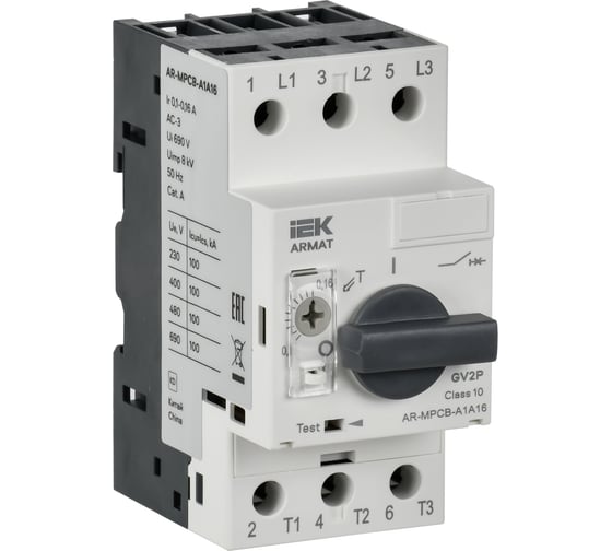 Автоматический выключатель защиты двигателя IEK ARMAT A1 GV2P 0,1-0,16А AR-MPCB-A1A16 1