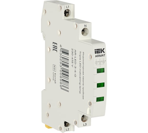 Лампа индикаторная тройная IEK ARMAT LED 230-415В AC зел. AR-LED-3-4-G