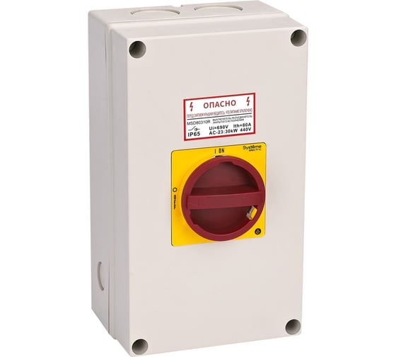 Главный/аварийный выключатель-разъединитель Systeme Electric 3P, 100A, закрытого исполнения, IP65, с замком MSD100311R 1