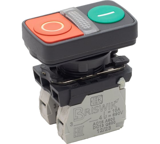 Выключатель Briswik КМЕ 8611м -Л 24В зел-красн IP65 УХЛ3 10А 1но+1нз aB-GB-5Ai-3621 1
