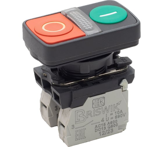 Выключатель Briswik КМЕ 8611м -Л 220В зел-красн IP65 УХЛ3 10А 1но+1нз aB-GB-5Ai-7621