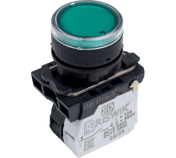 Выключатель Briswik КМЕ 4110м -Л 24В зеленый 1но+0нз Цилиндр IP40 с Инд aB-EB-0Ai-3311 1