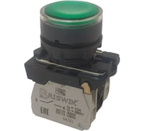 Выключатель кнопочный Briswik КМЕ 4620м -Л 24В зеленый 2но+0нз Цилиндр IP65 с Инд aB-EB-5Ai-3322