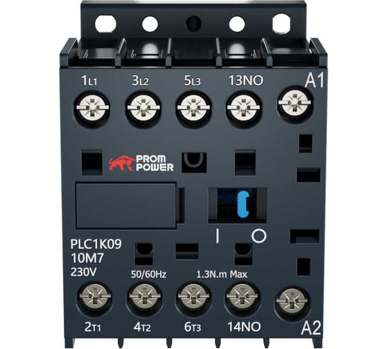 Миниконтактор Prompower серии Pulse, ток 9А, 3 полюса, доп контакт 1НО, катушка 230AC PLC1K0910M7