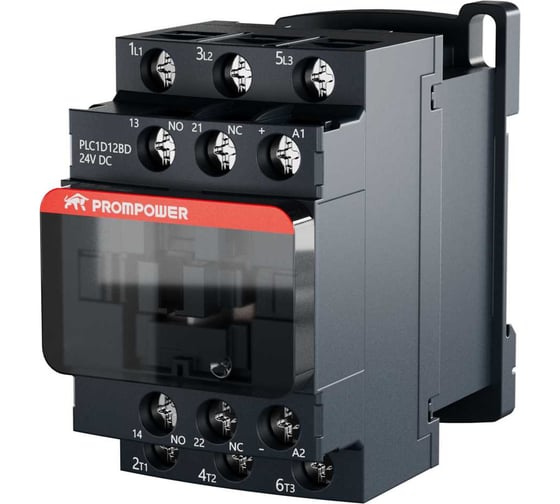 Контактор Prompower серии Pulse, ток 12А, 3 полюса, доп контакт 1НО+1НЗ, катушка 24DC PLC1D12BD