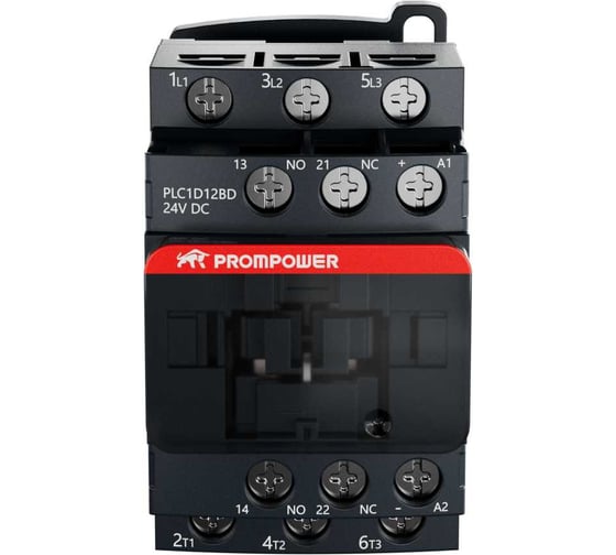 Контактор Prompower серии Pulse, ток 12А, 3 полюса, доп контакт 1НО+1НЗ, катушка 24DC PLC1D12BD