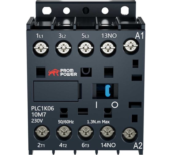 Миниконтактор Prompower серии Pulse, ток 6А, 3 полюса, доп контакт 1НО, катушка 230AC PLC1K0610M7