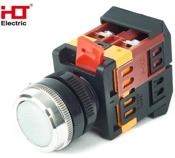 Кнопка HLT ABLFS-22 с подсветкой, NO+NC, 230В, IP40, белый, 10штук/упаковка 085-07-020