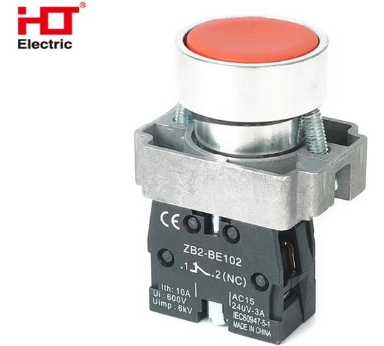 Кнопка HLT BA42 NC, 230B, IP40, красная, 20штук/упаковка 085-07-004