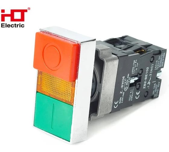 Кнопка HLT BW-8465 "I-O" d=22мм неон/230В 1з+1р, 20штук/упаковка 085-07-302