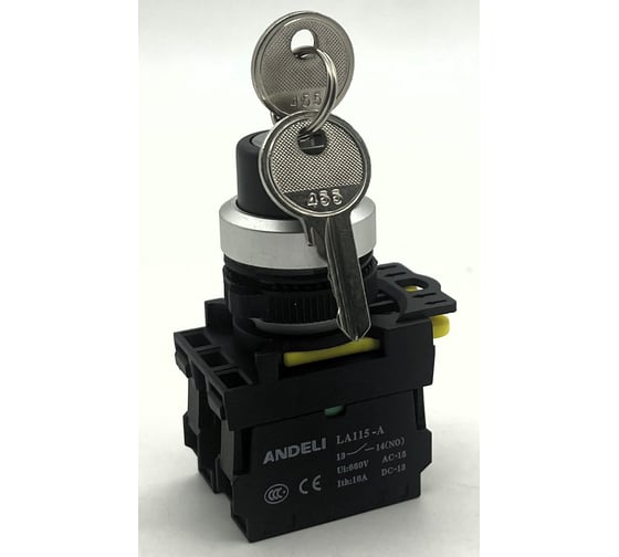 Переключатель ANDELI LA115-A5-A5-10Y/21 1НО с ключом 2 положения ADL10-299 1