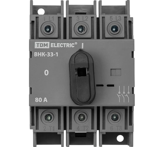 Рубильник TDM ELECTRIC ВНК-33-1 3П, 80 А, с установленной фронтальной ручкой управления SQ0744-0222