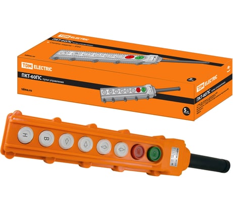 Пульт управления TDM ELECTRIC ПКТ-60ПС, с фиксатором, Стоп, вверх, вниз, влево, вправо, вперед, назад SQ0706-0009