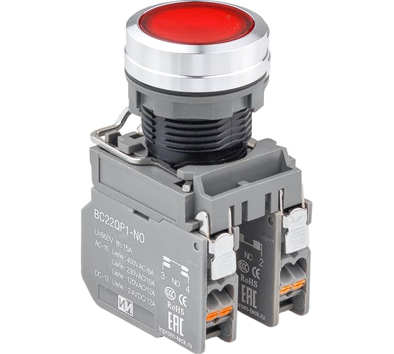 Кнопка Инпром Инновации BN22QP1-M/R NС+LED с подсветкой 230В, красная bn20043 1