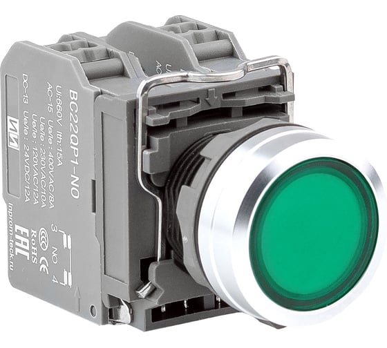 Кнопка Инпром Инновации BN22QP1-M/G NO+LED с подсветкой 24В, зеленая bn10042