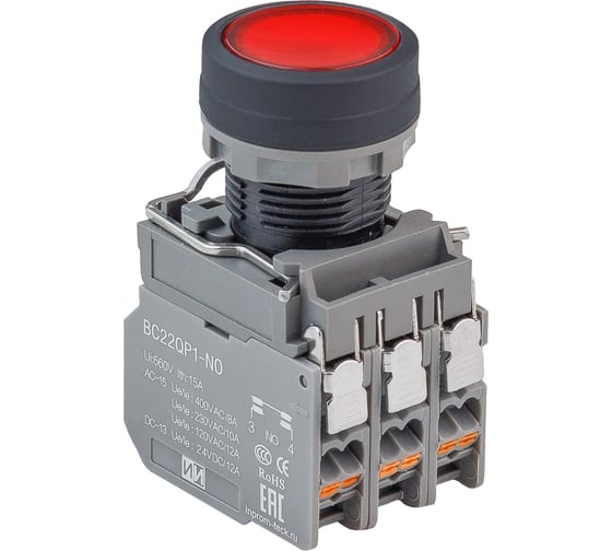 Кнопка Инпром Инновации BN22QP1-P/R NС+LED с подсветкой 230В, красная bn20040 1