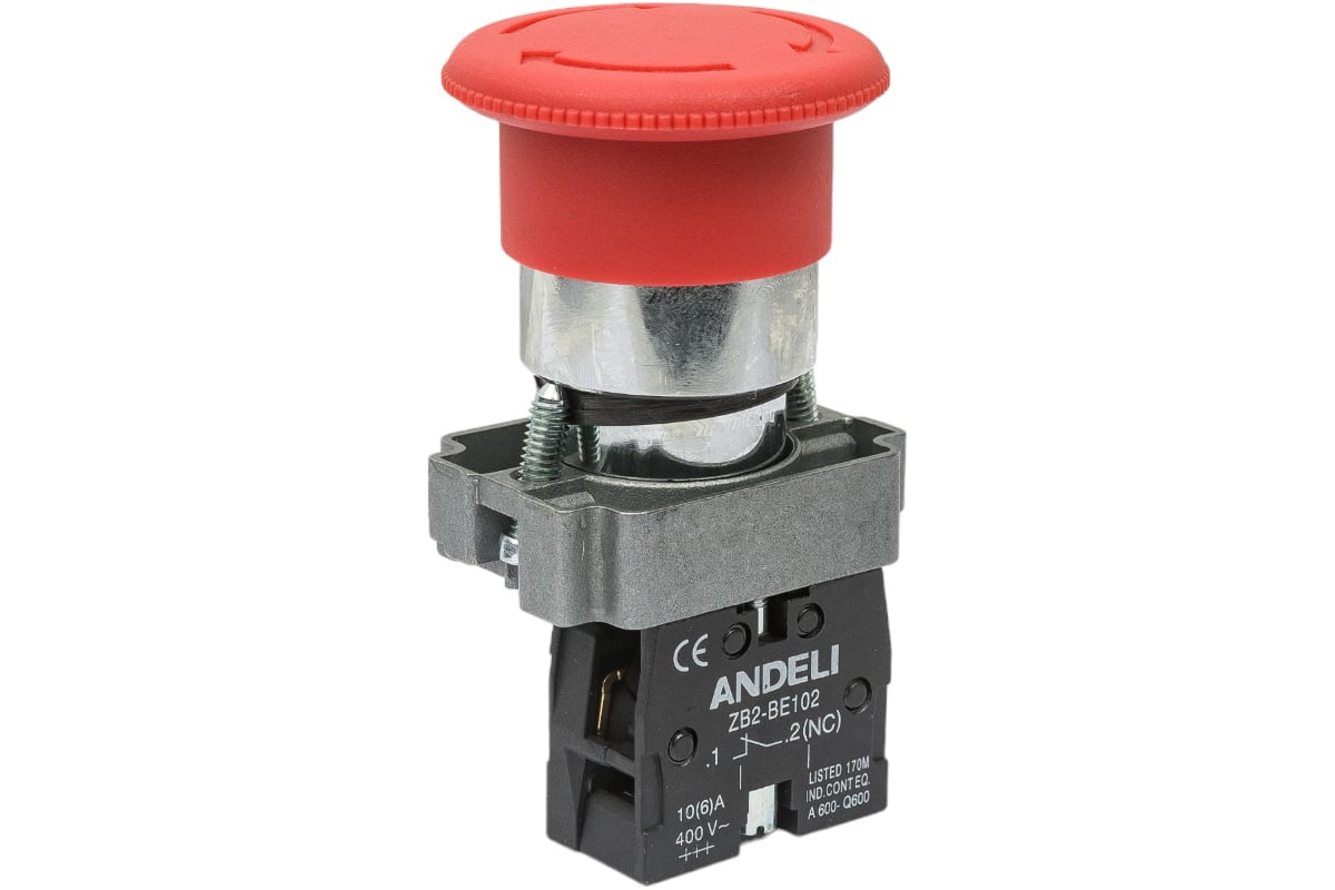 Кнопка ANDELI XB2-BS542 Грибок аварийная с фиксацией поворотная красный ...